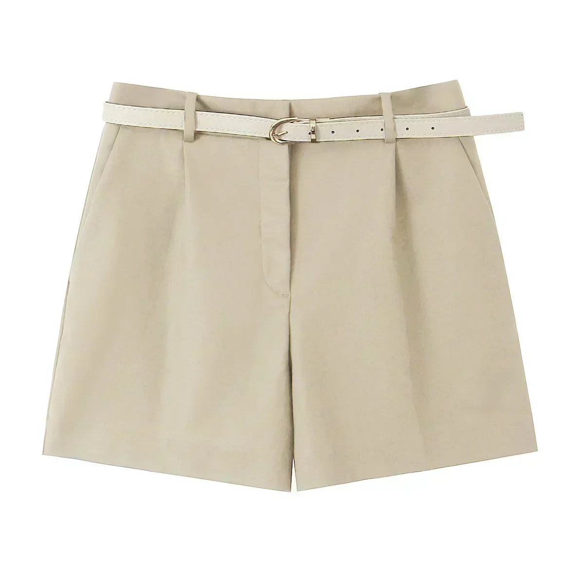 22 Women's 2024 New Chic Fashion Belt Decoration Casual Versatile Pleated Shorts Retro High Waist Side Pocket Women's Shorts