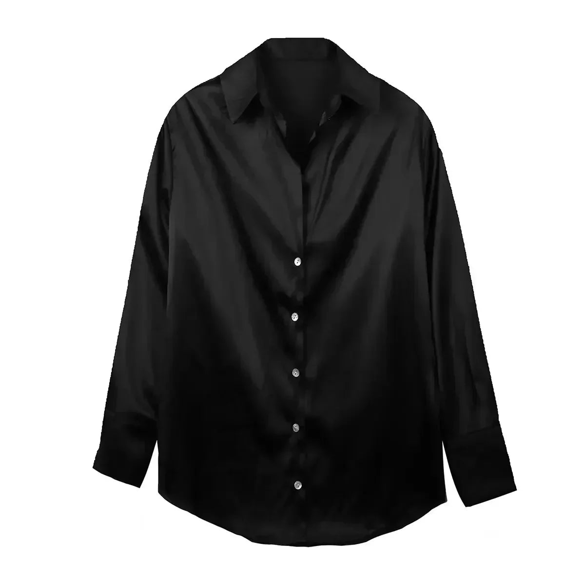 Women 2024 New Fashion Flowy Satin Loose Shirts Blouses Vintage Long Sleeve Button-up Female Shirts Tops