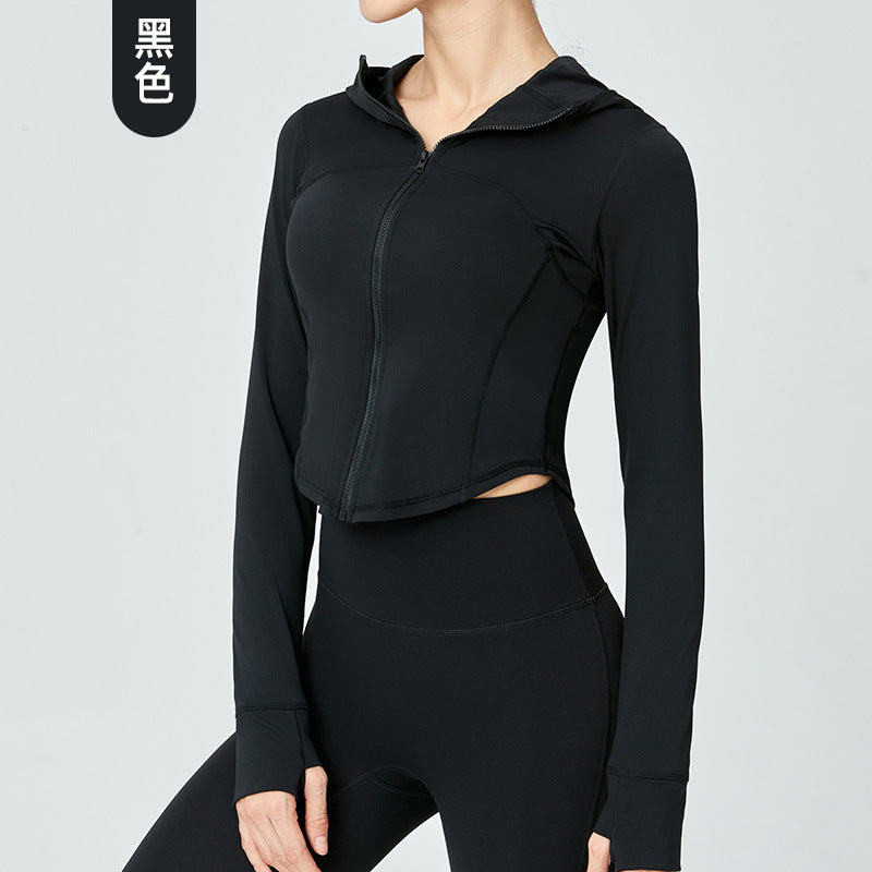 Women's Autumn Nude Sports Coat Zipper Hoodie Yoga Clothes Long Sleeve Openwork Mesh Fitness Coat