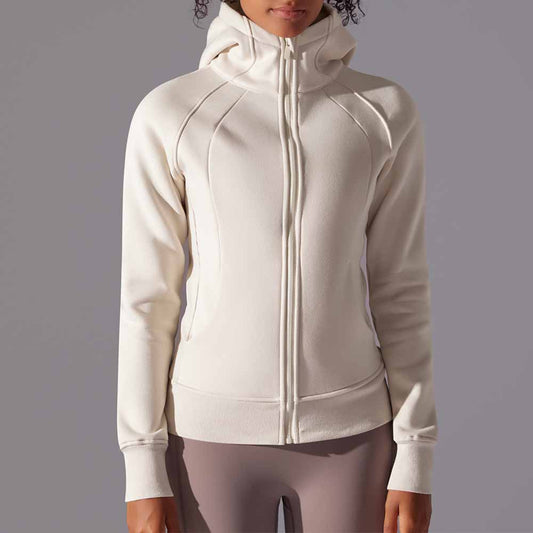 Women's New Solid Color Outdoor Leisure Wear Yoga Training Fitness Jacket Padded Warm Hooded Sports Coat.