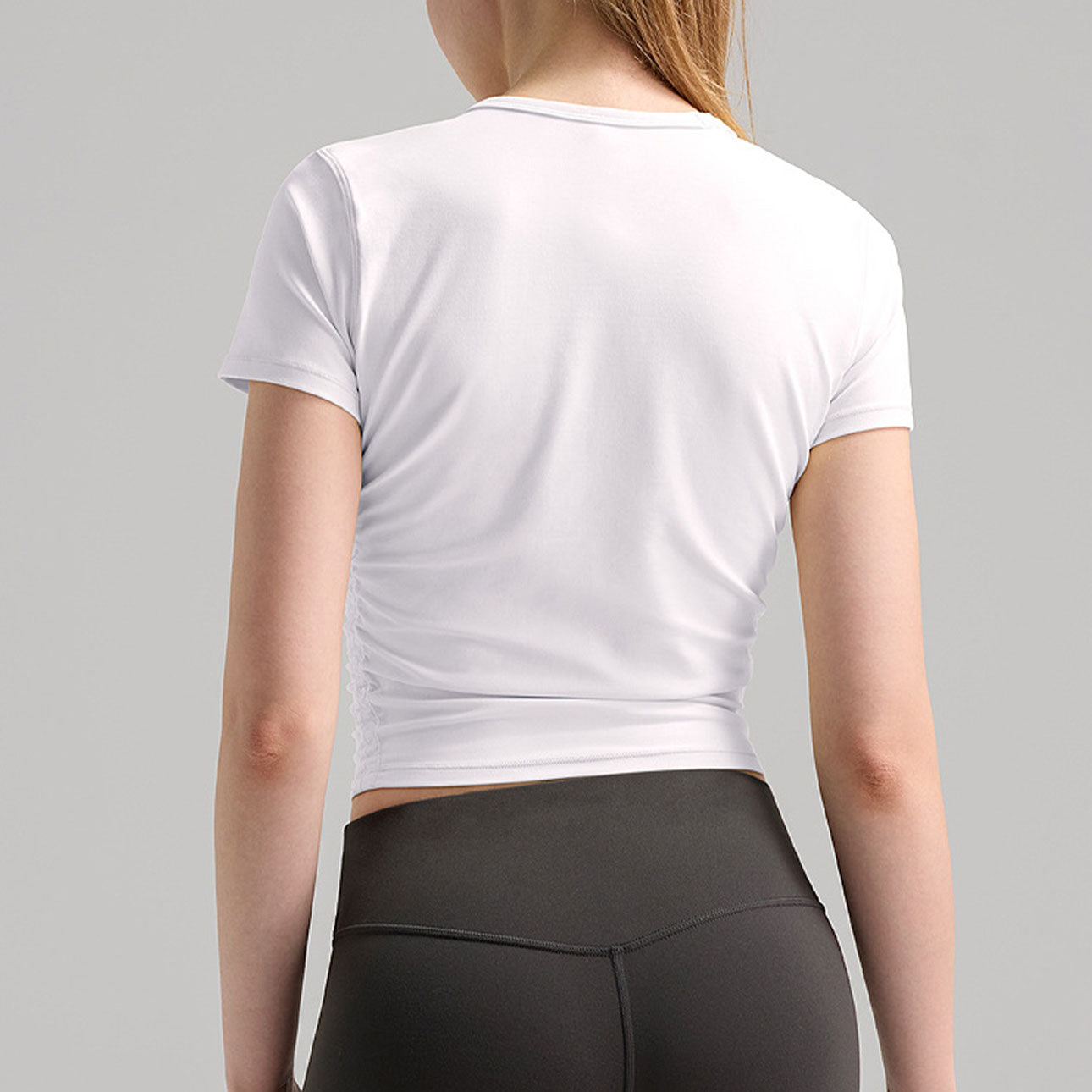 LU Women's 2025 New Fashion Rib Yoga Short-sleeved Quick-drying Breathable Top with Pleats on Both Sides Designed for Running T-shirt.