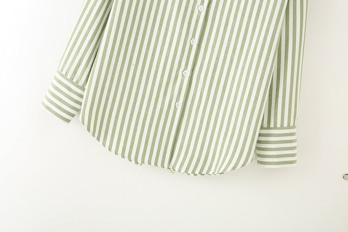 Women's new fashion loose printed striped shirt casual comfortable poplin shirt retro long sleeved button up women's shirt chic top