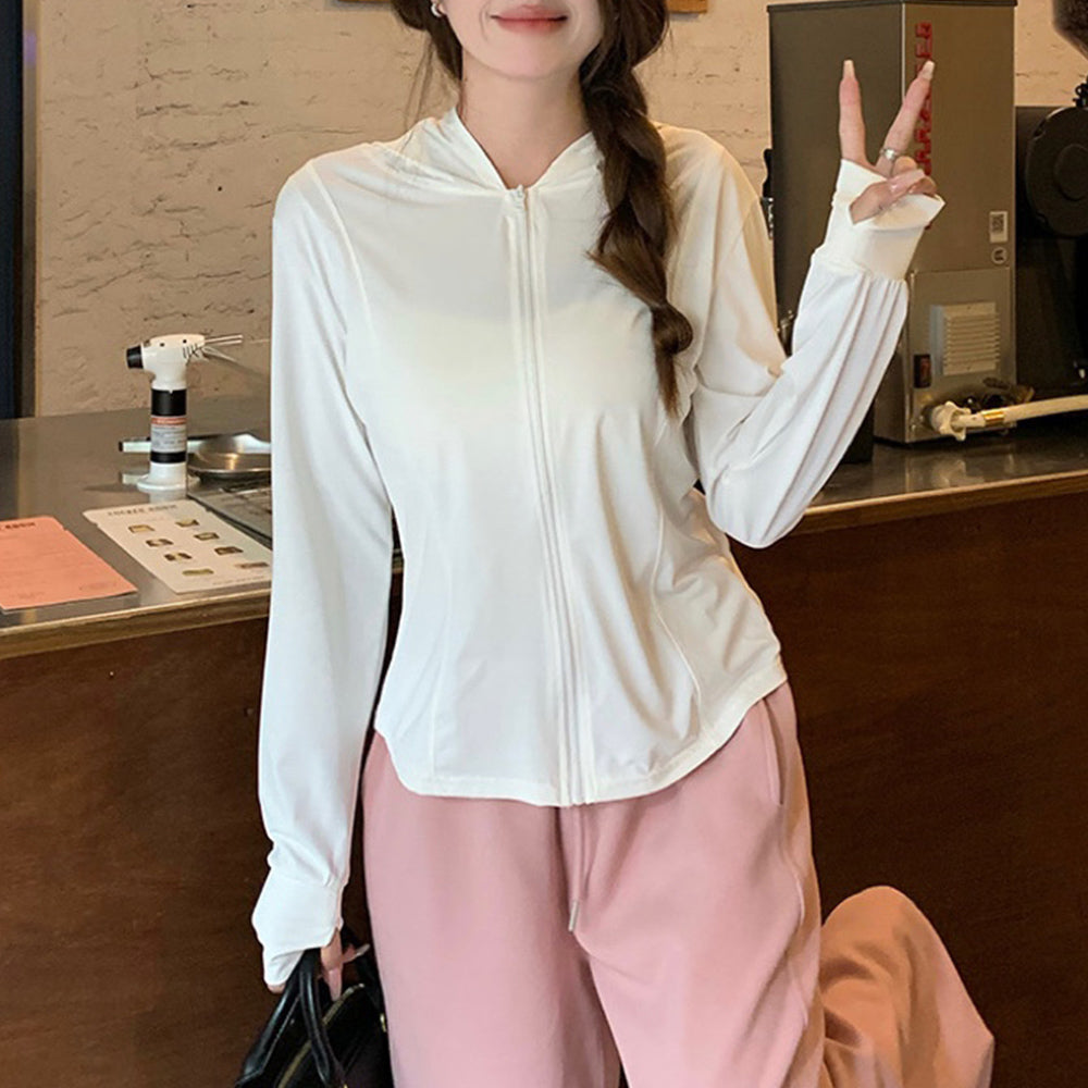 LU Women's New Summer Fashion Joker Ice Thin Outdoor UV Slim Hooded Sun-protective Clothing
