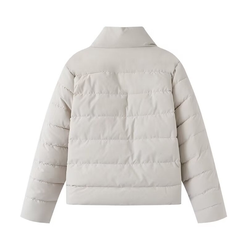 Women's New Fashion Casual Zipper Short Cotton-padded Jacket Coat Retro Long Sleeve Women's Casual Cotton-padded Jacket.