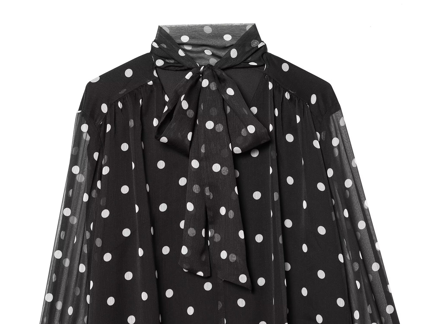 Women's ribbon collar polka dot shirt
