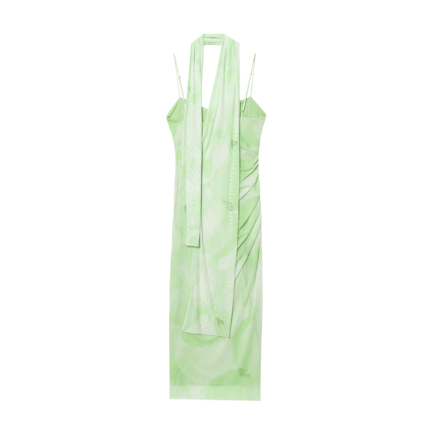 Women's New Fashion scarf decoration tulle pleated suspended Midi dress