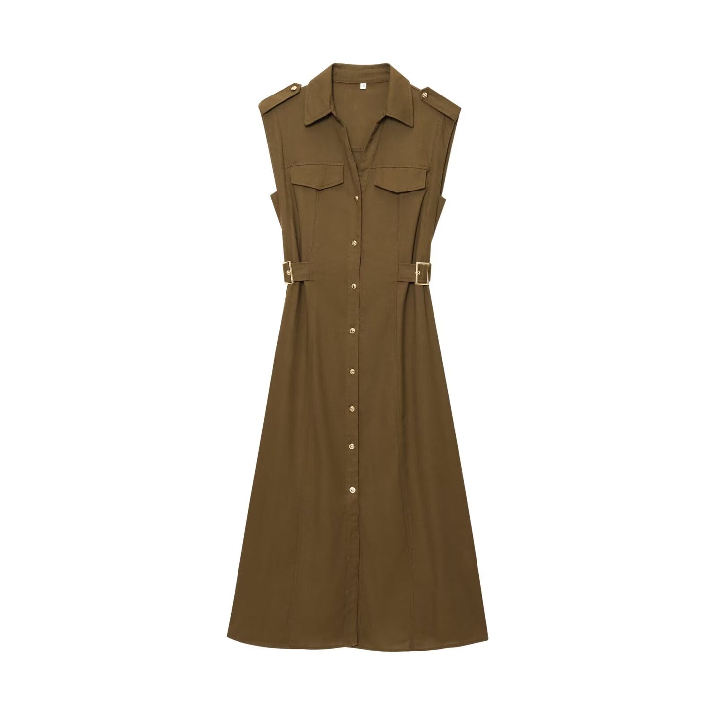 Women's shirt style linen blended MIDI dress