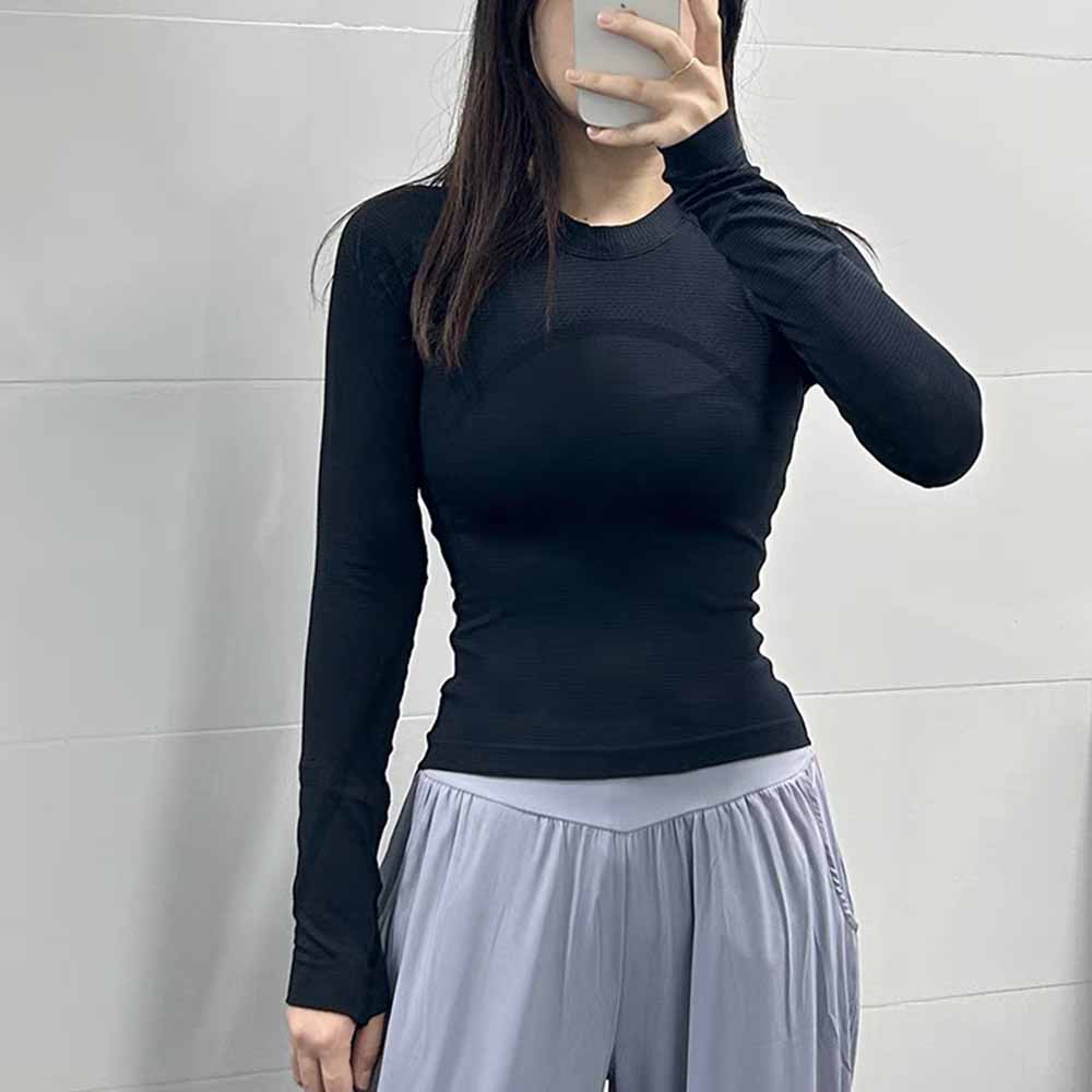 LU Women's new fashion leisure fitness long sleeve T-shirt nude outdoor sports yoga slim T-shirt