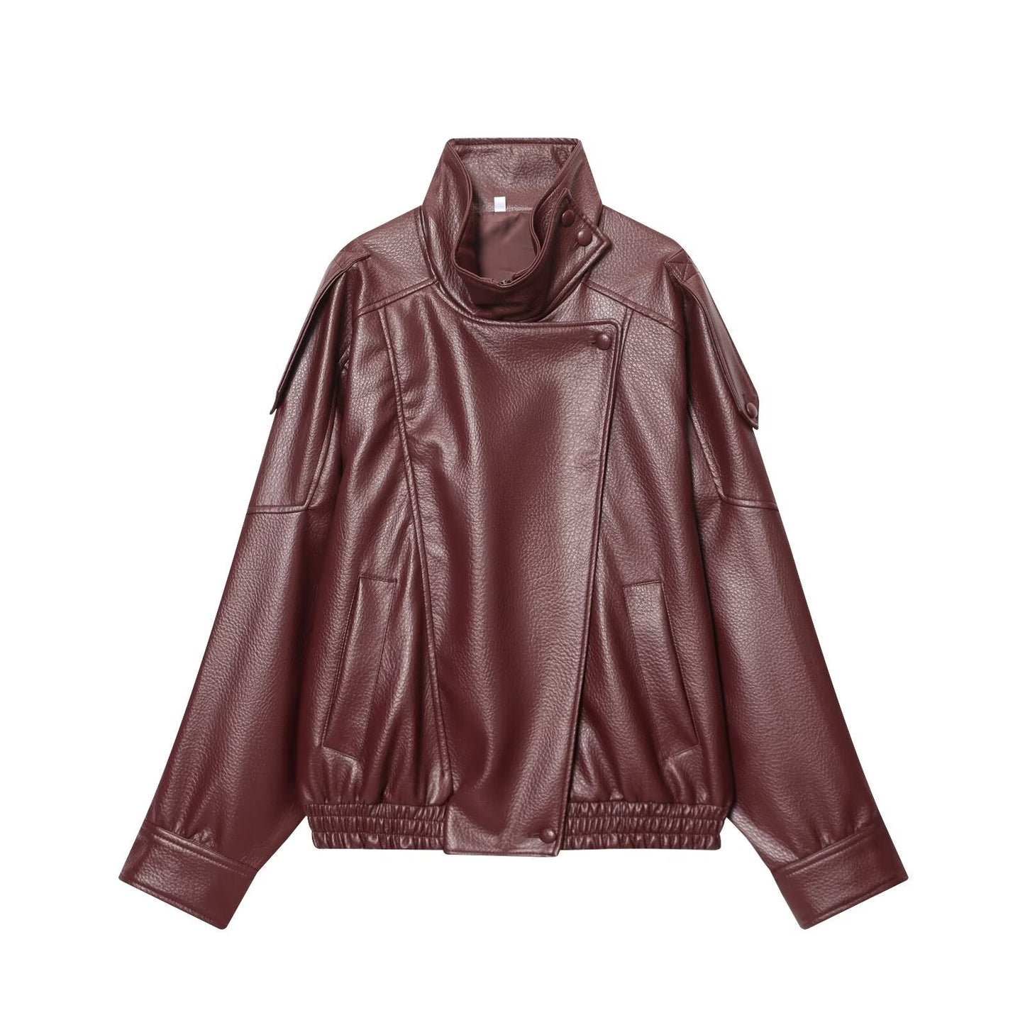Women's new loose stand collar Faux Leather jacket Coat