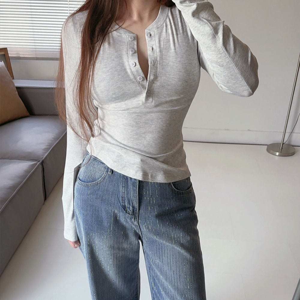 LU 2026 new tight-fitting long-sleeved button top