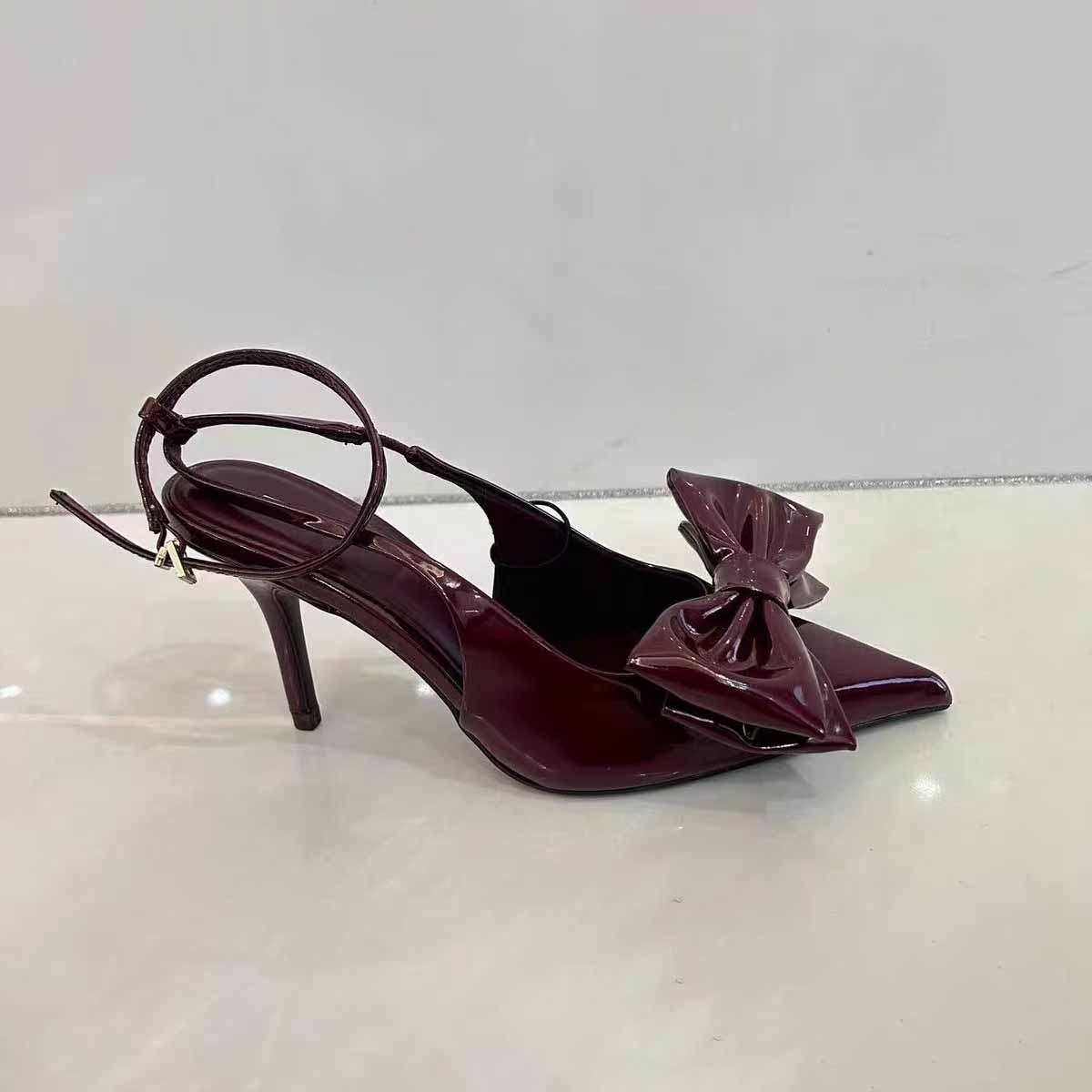 Women's New Fashion Joker Red Bow Decorated with High-heeled Shoes with Stiletto Sandals.