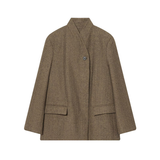 Women's loose stand collar herringbone diagonal Blazer Coat