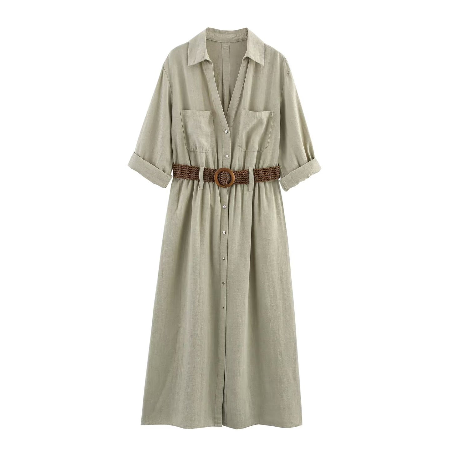 Women's 2025 fashion chic retro women's dress with belt midi skirt