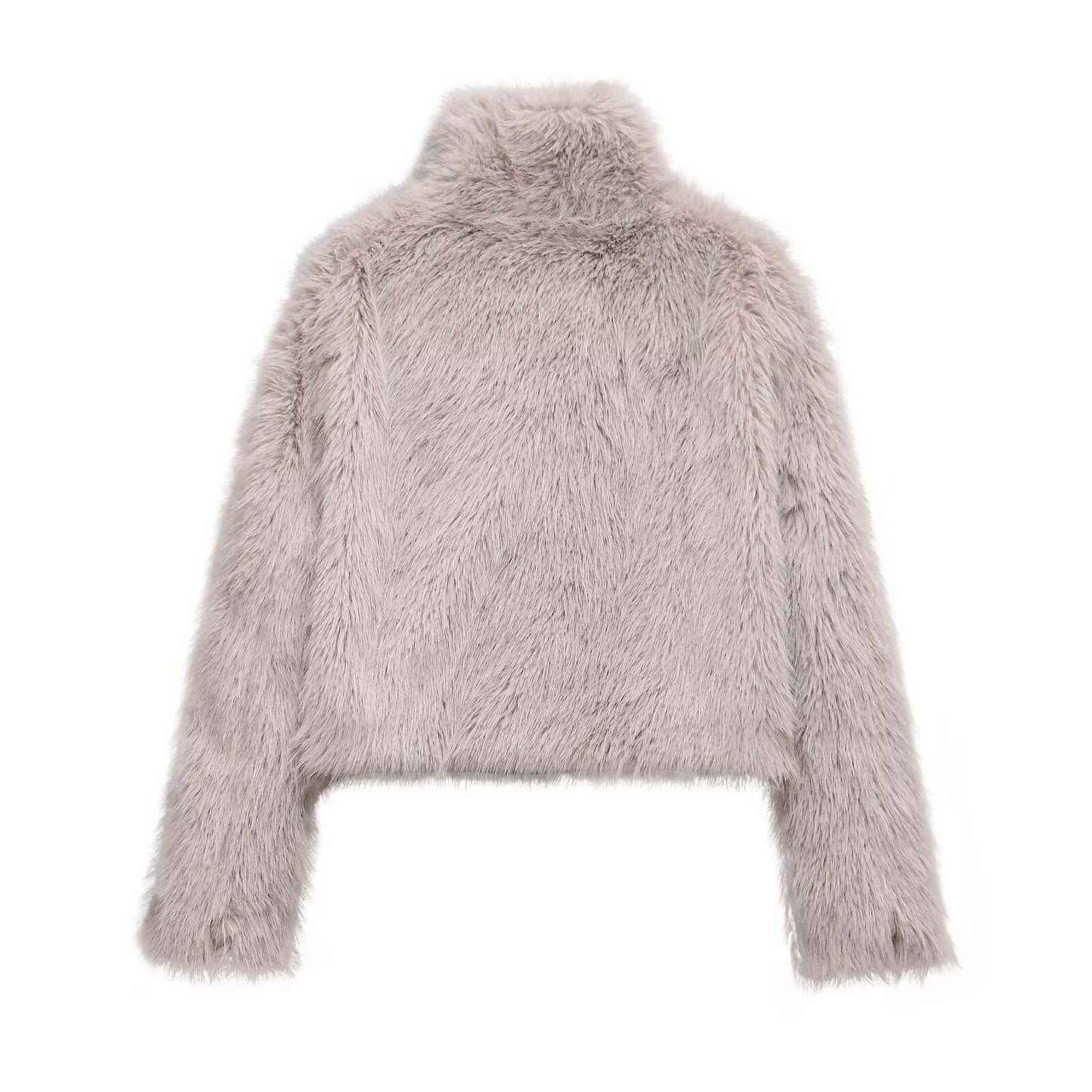 Women's faux fur effect short stand collar Coat