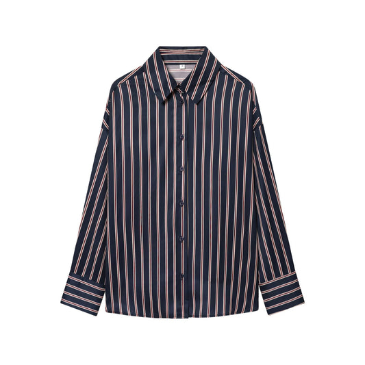 Women's casual lapel striped Button-up shirt