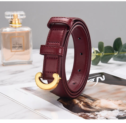Women's New Casual Joker Multicolor Leather Vacuum Plating Vintage Bronze Buckle Buckle Belt.