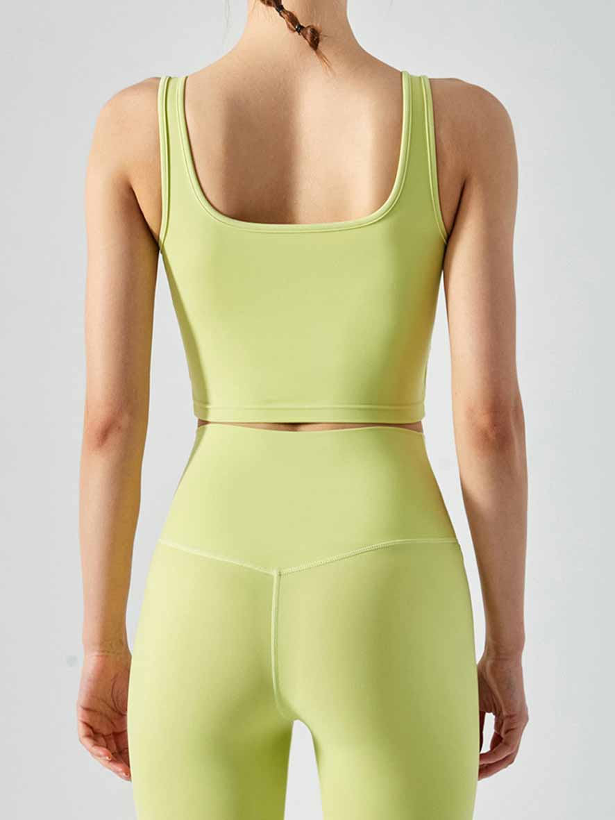 Women's New Square Neck Sports Shock-proof Fitness Running Top Yoga Vest with Chest Pad+average Size High Waist Fitness Quick-drying Tights