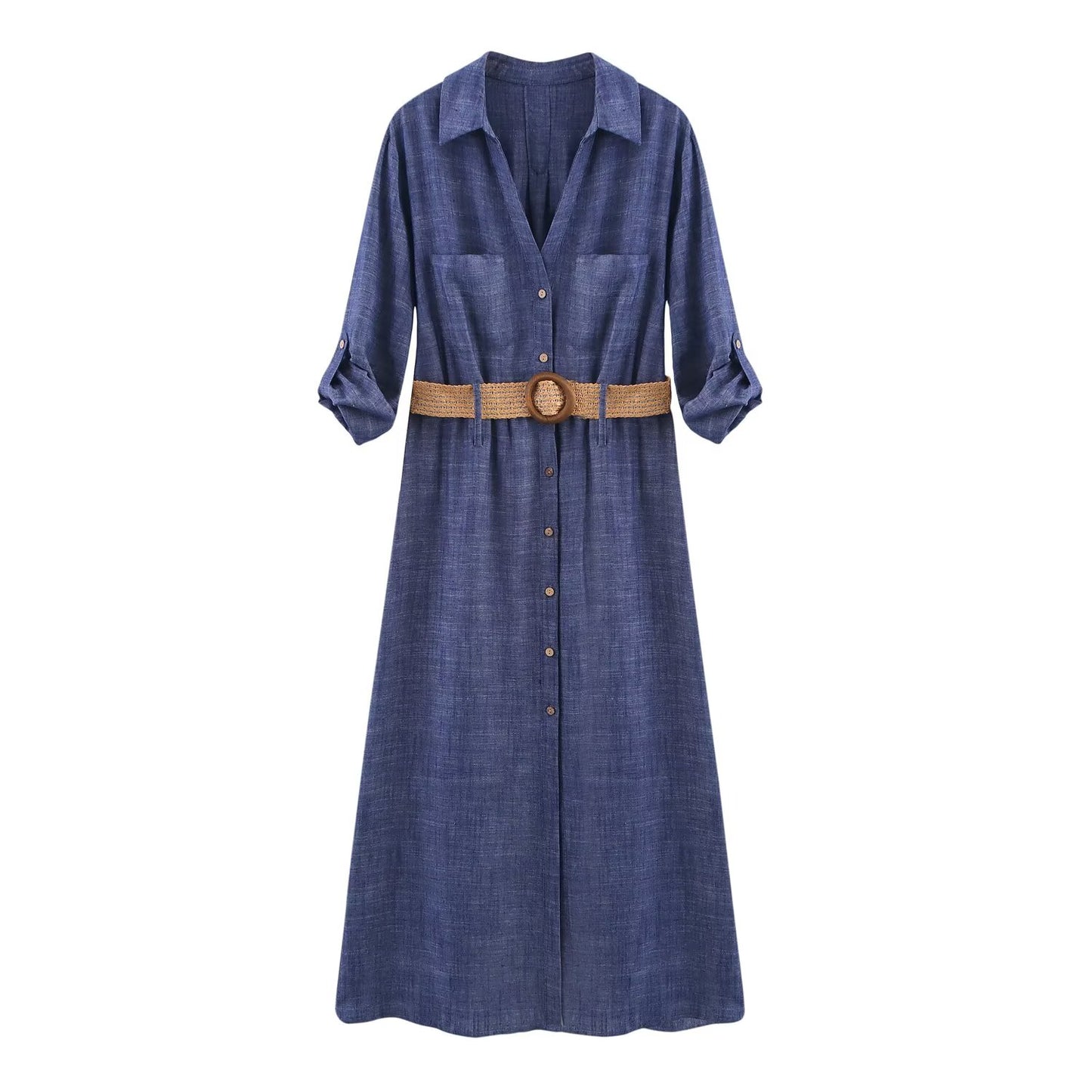 Women's 2025 fashion chic retro women's dress with belt midi skirt