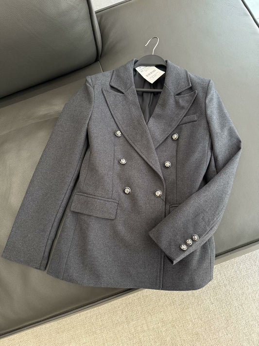 Women's fashion chic temperament Joker double-breasted waist suit jacket retro long-sleeved pocket women's  Blazer