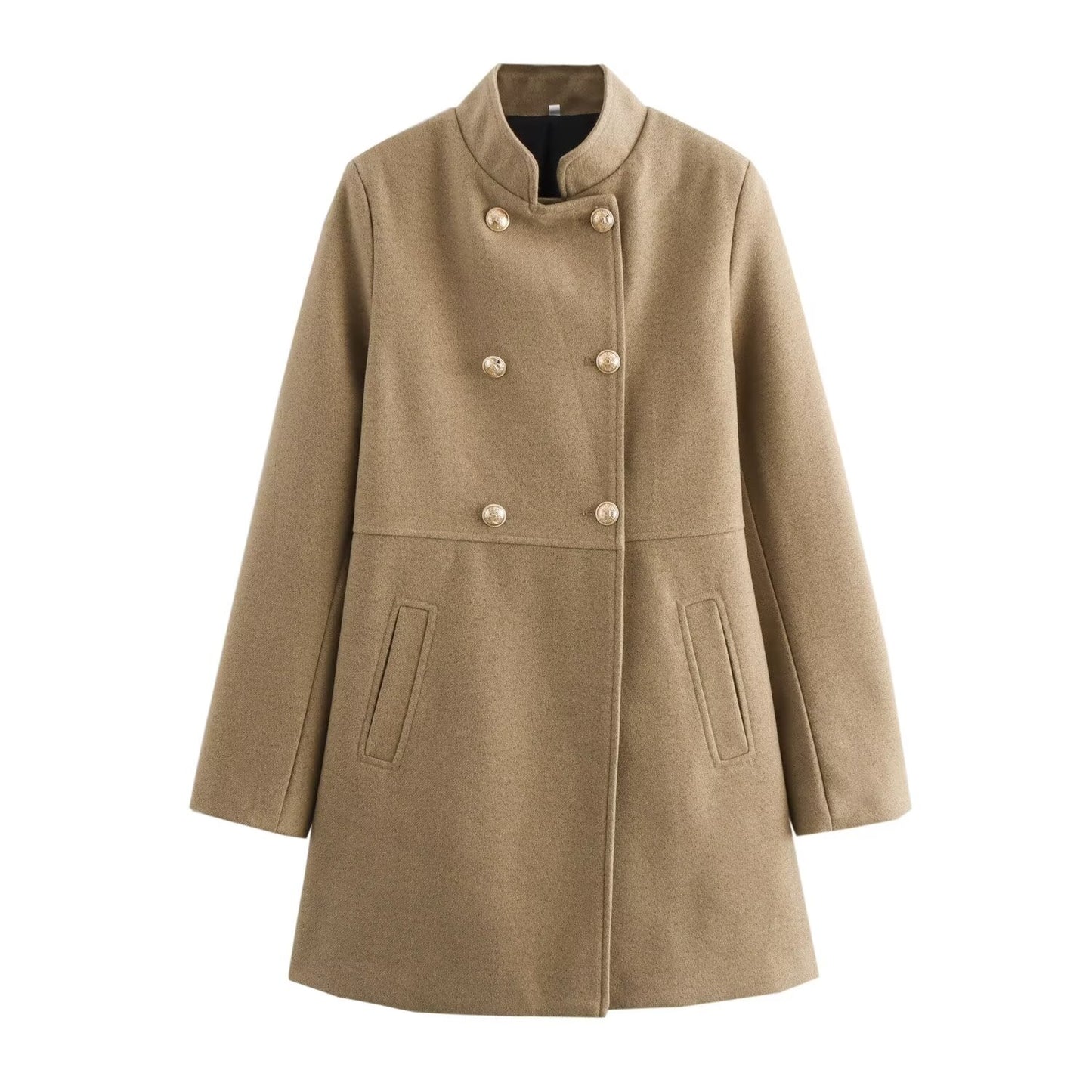 Women's New Fashion Joker Temperament Slim Version Multi-color Blended Exquisite Double-breasted Coat Retro Long-sleeved Coat.