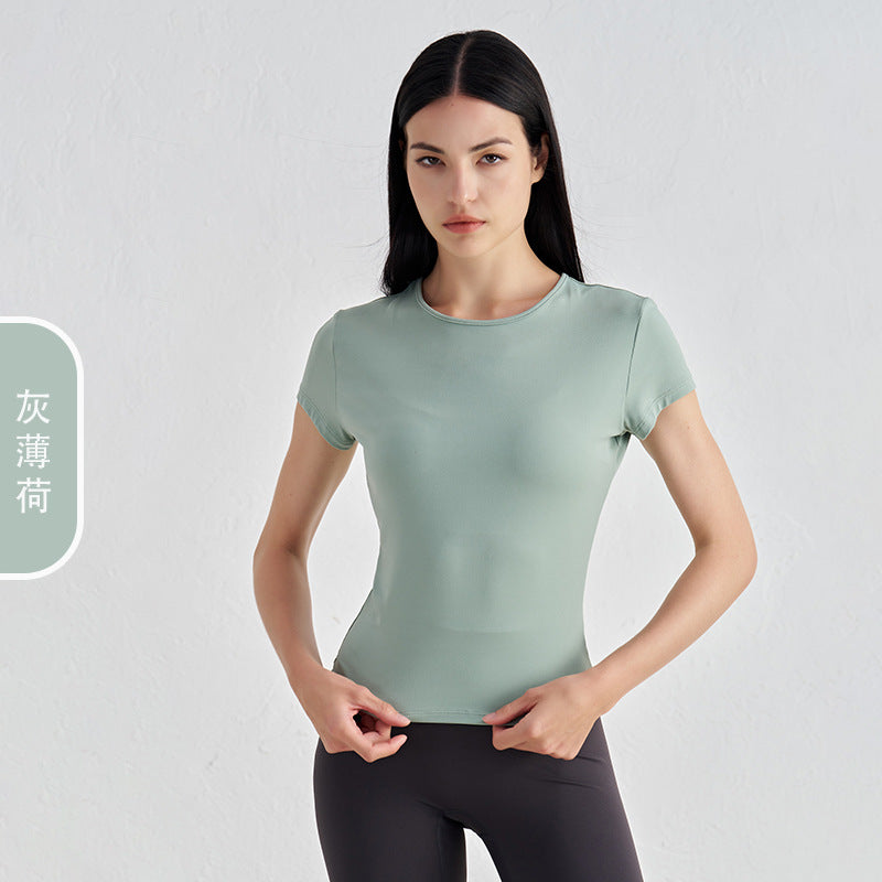 Women's New Comfortable Sports Short-sleeved Fitness Jacket Leisure Yoga Clothes Advanced Waist Slimming Yoga T-shirt