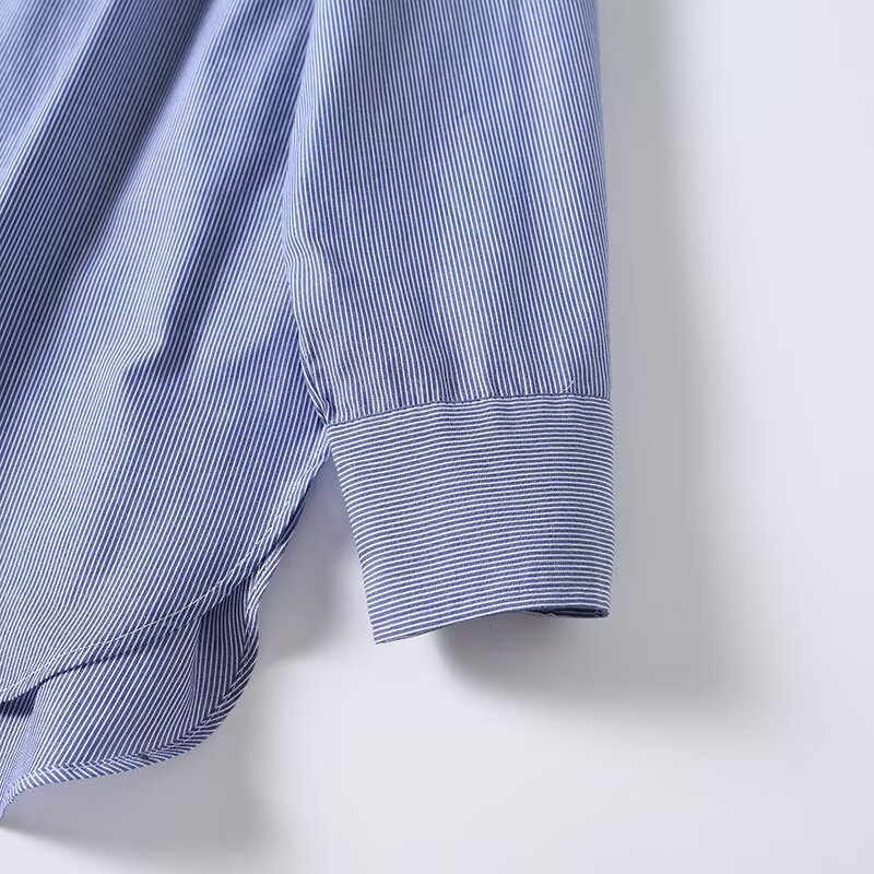 Women's ruffled high neck cotton striped shirt
