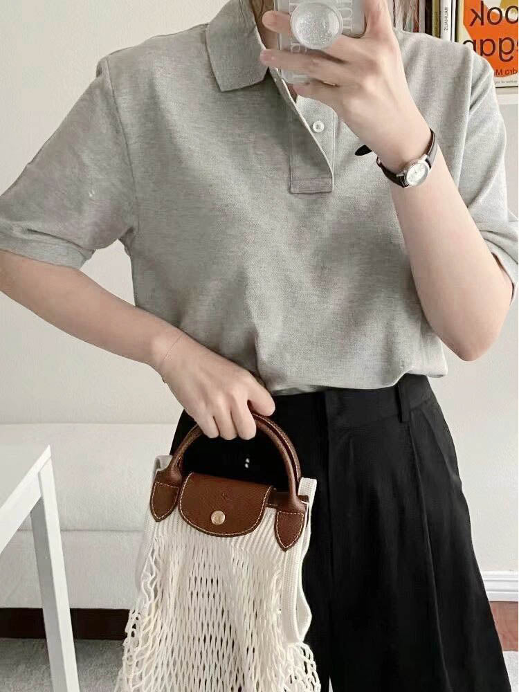 Men's and women's new Joker Couple style cotton beaded fabric embroidered POLO shirt