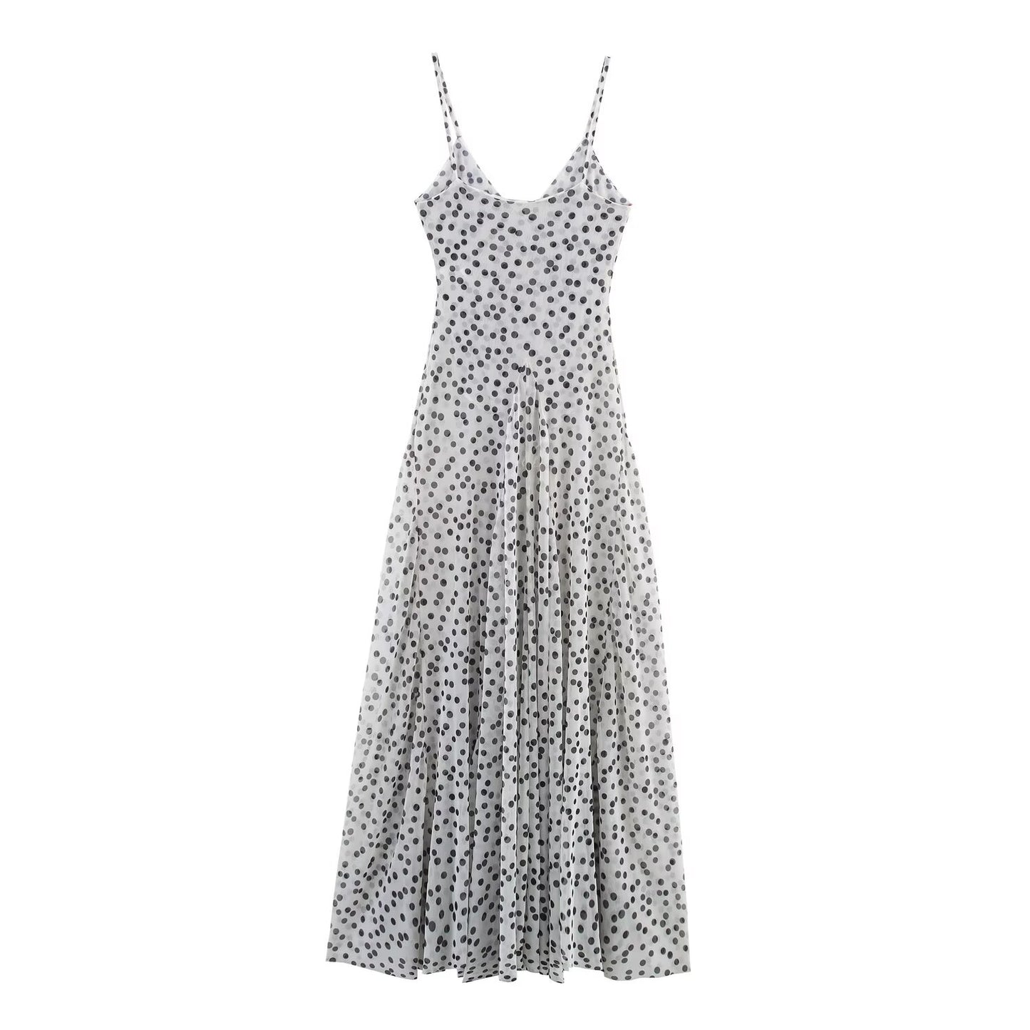 Women's new fashion polka dot print draped suspended Midi dress
