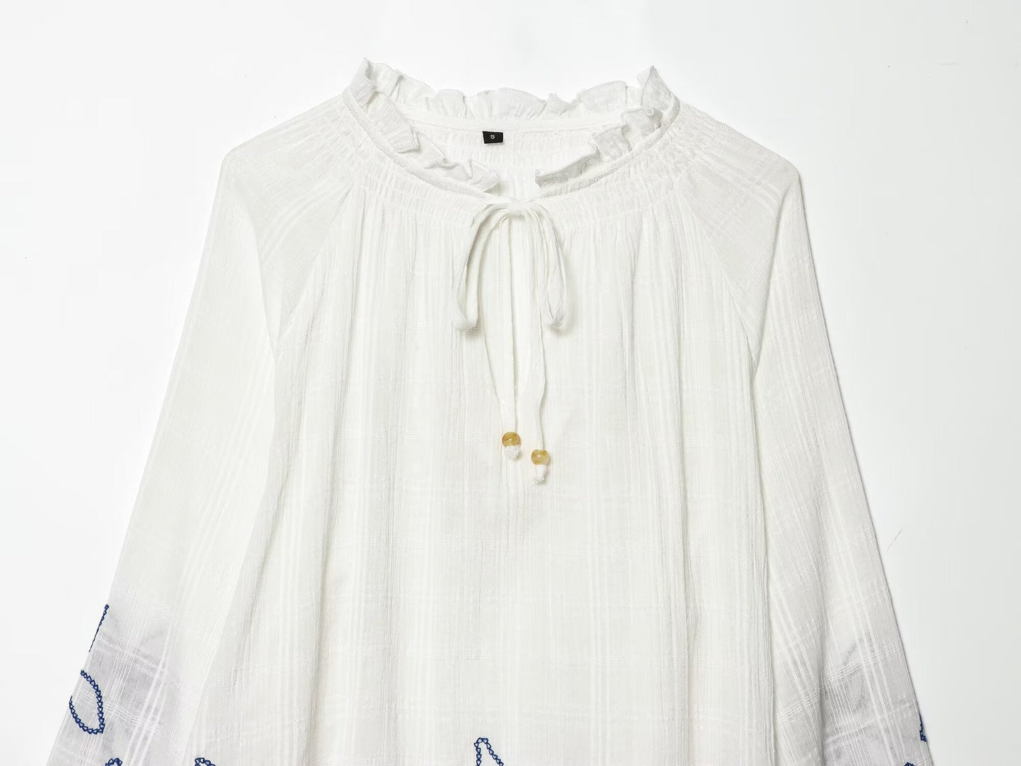 Women's floral embroidered lace up shirt