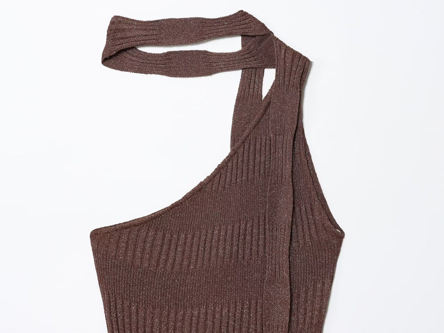 Women's New Fashion Scarf Decoration Asymmetric Knitted Midi Dress