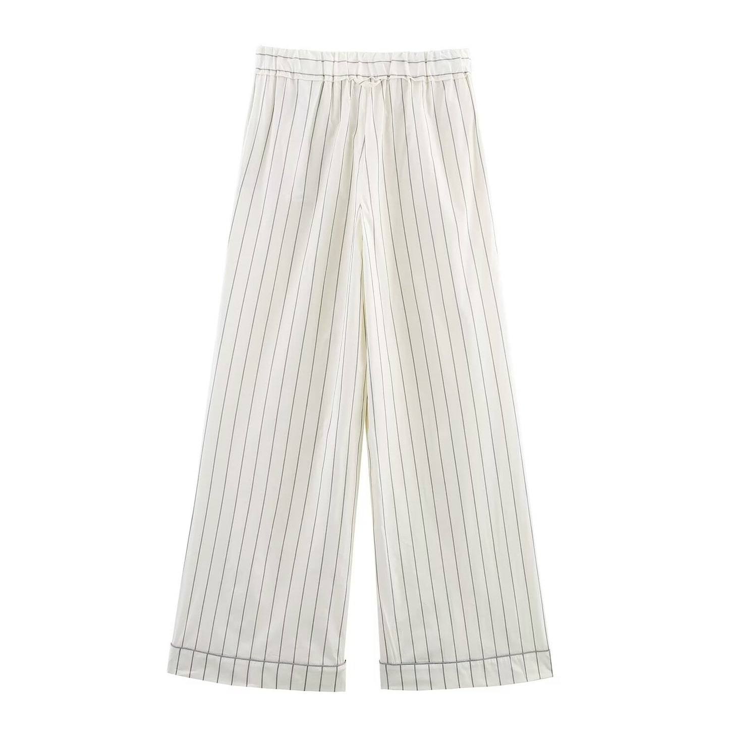 Women's new fashion loose single breasted long sleeved striped shirt+Pants suit