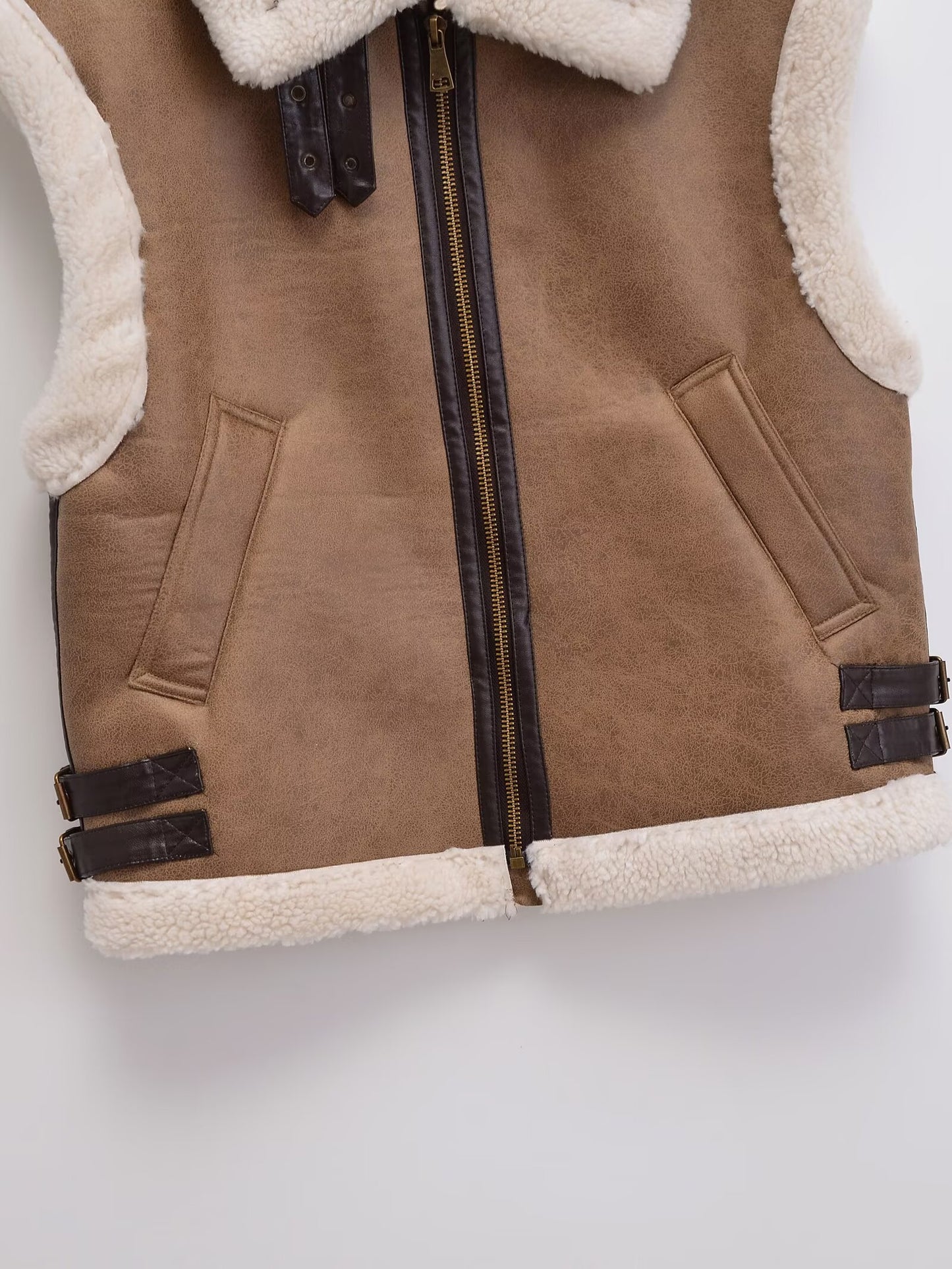 Women's loose Fur Faux Leather vest Coat