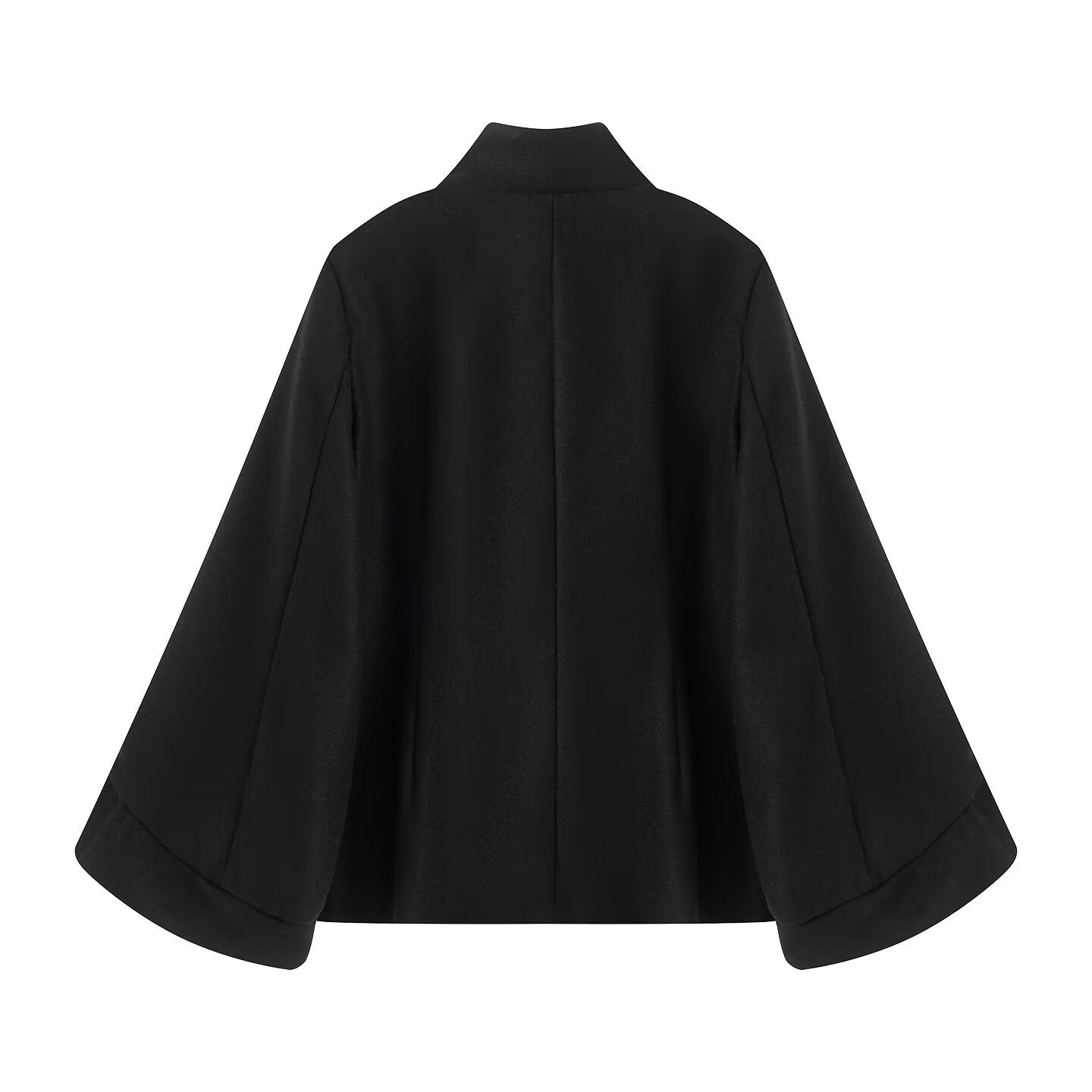 Women's standing collar double breasted batwing sleeve woolen coat