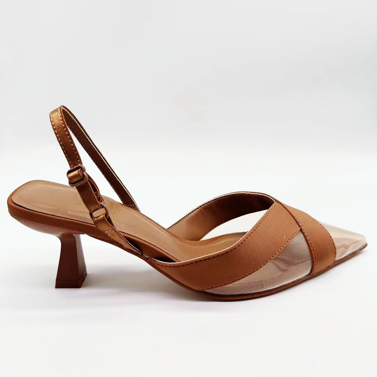 Women's New Fashion Joker Pointed Temperament Cross Mesh Stiletto Heels Elastic Back Strap Women's Sandals.