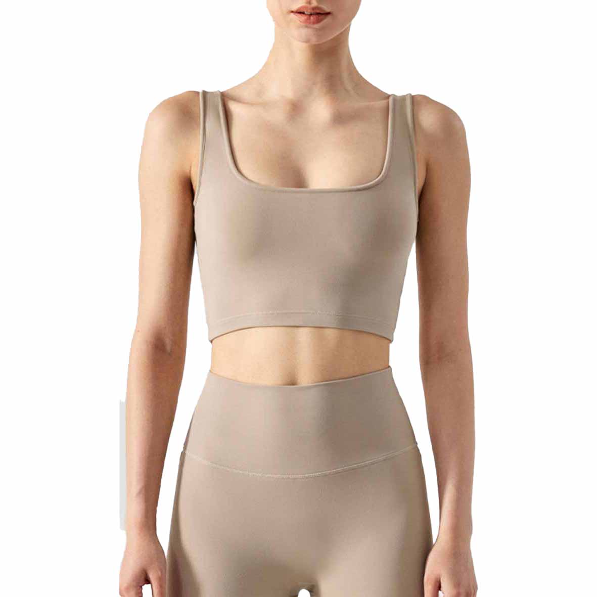 Women's New Square Neck Sports Shock-proof Fitness Running Top Yoga Vest with Chest Pad+average Size High Waist Fitness Quick-drying Tights