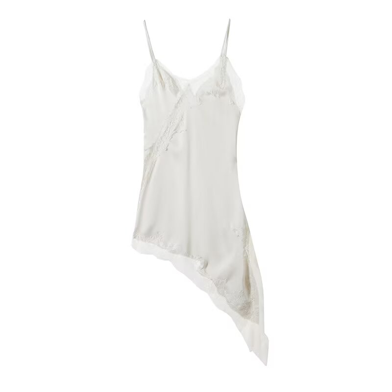 Women's asymmetric lace suspender dress