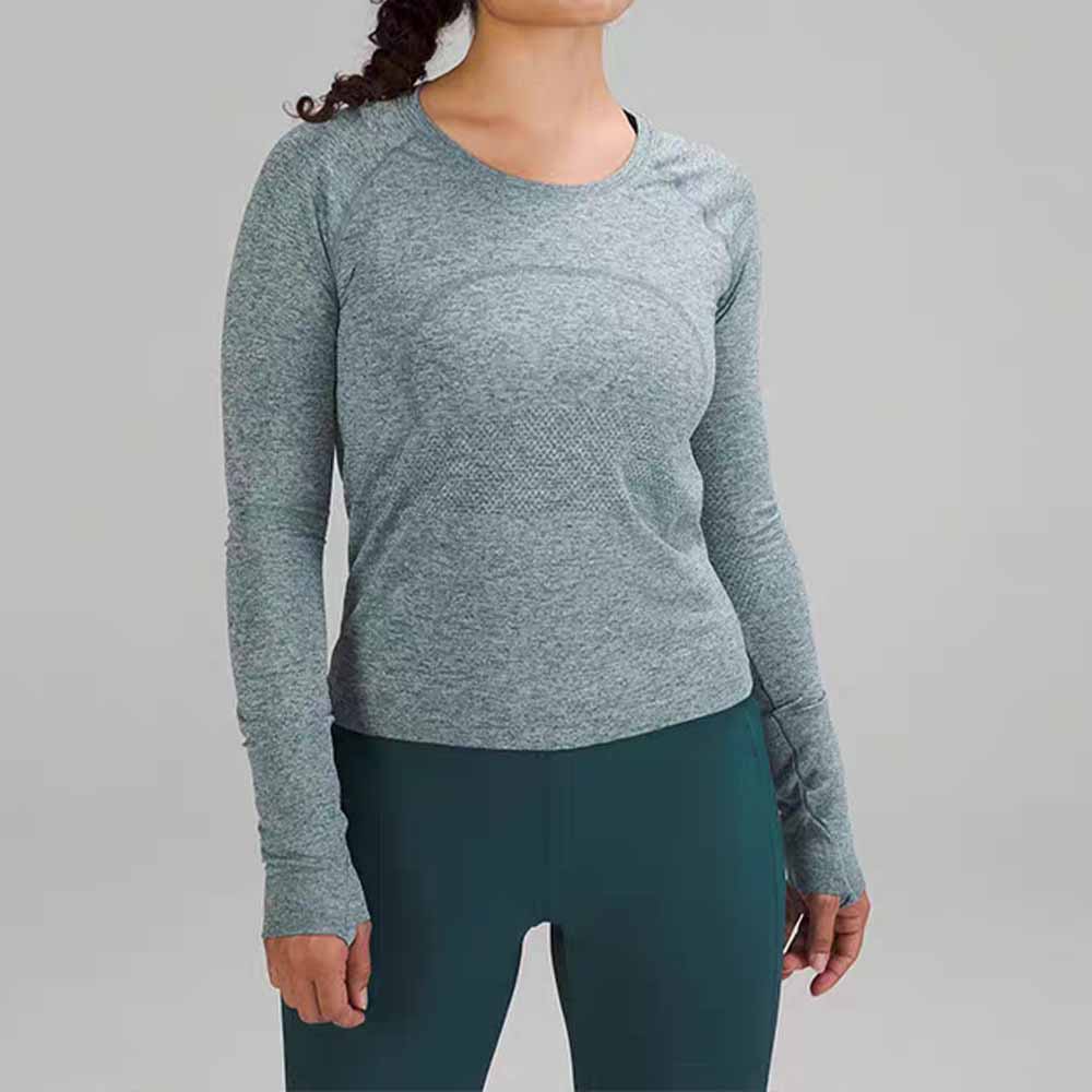 LU Women's new fashion leisure fitness long sleeve T-shirt nude outdoor sports yoga slim T-shirt