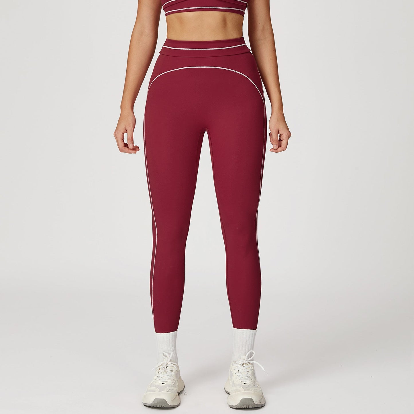 2026 women's new contrast sanding yoga pants high waist tight pants