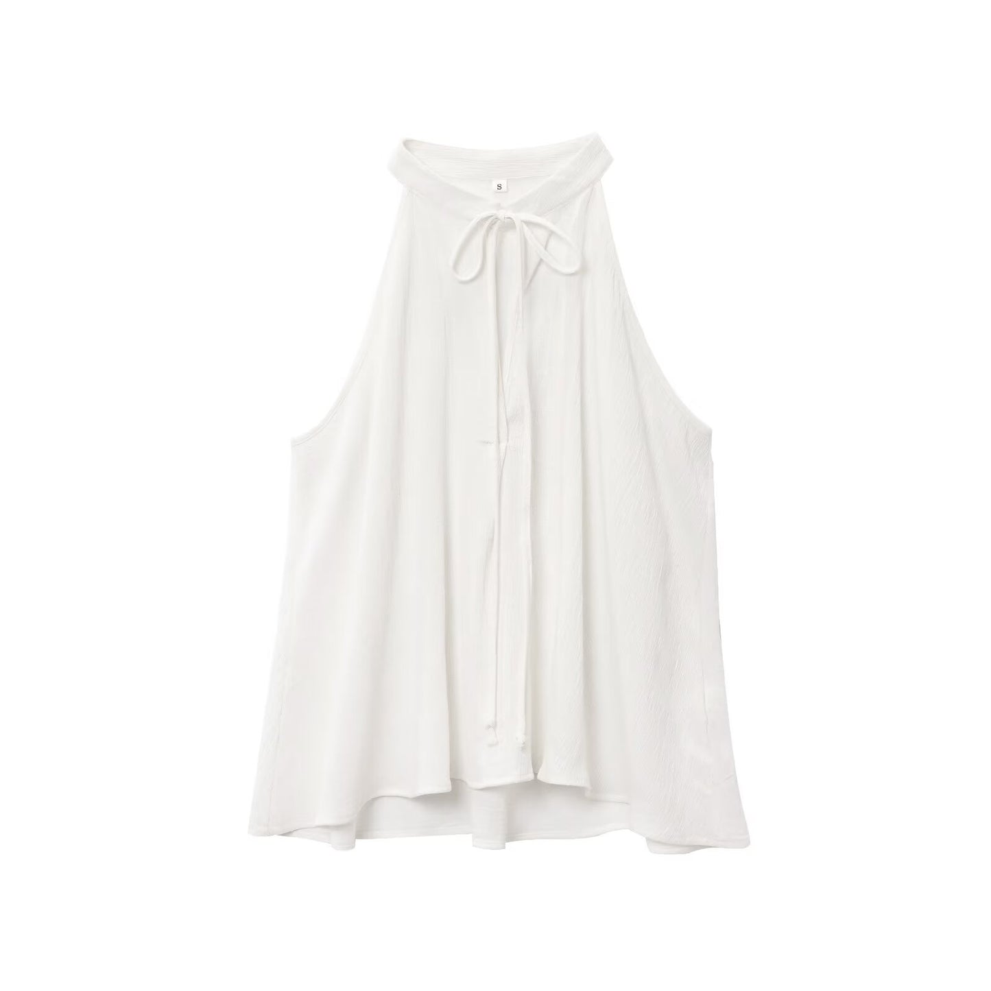 Women's new fashion bow decoration sleeveless linen blend hanging neck top+Skirts Women's suit
