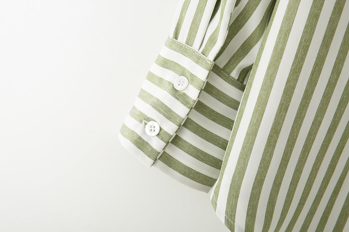 Women's new fashion loose printed striped shirt casual comfortable poplin shirt retro long sleeved button up women's shirt chic top