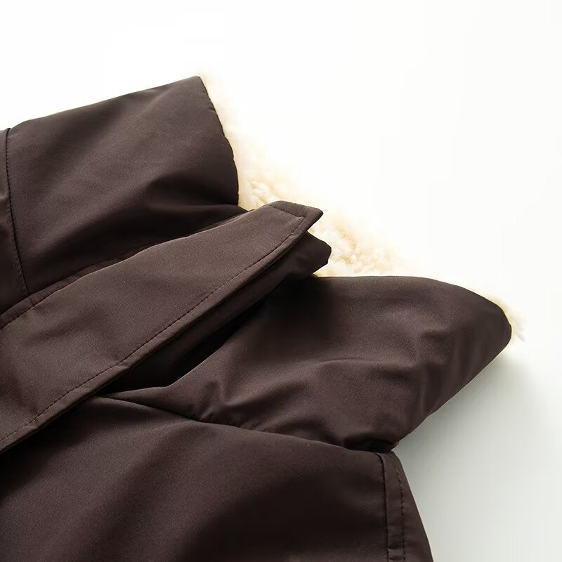 Women's thickened warm spliced lambswool Parkas Coat