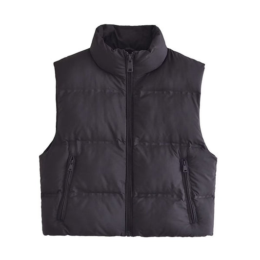 Women's winter fashion stand collar warm zipper cotton vest