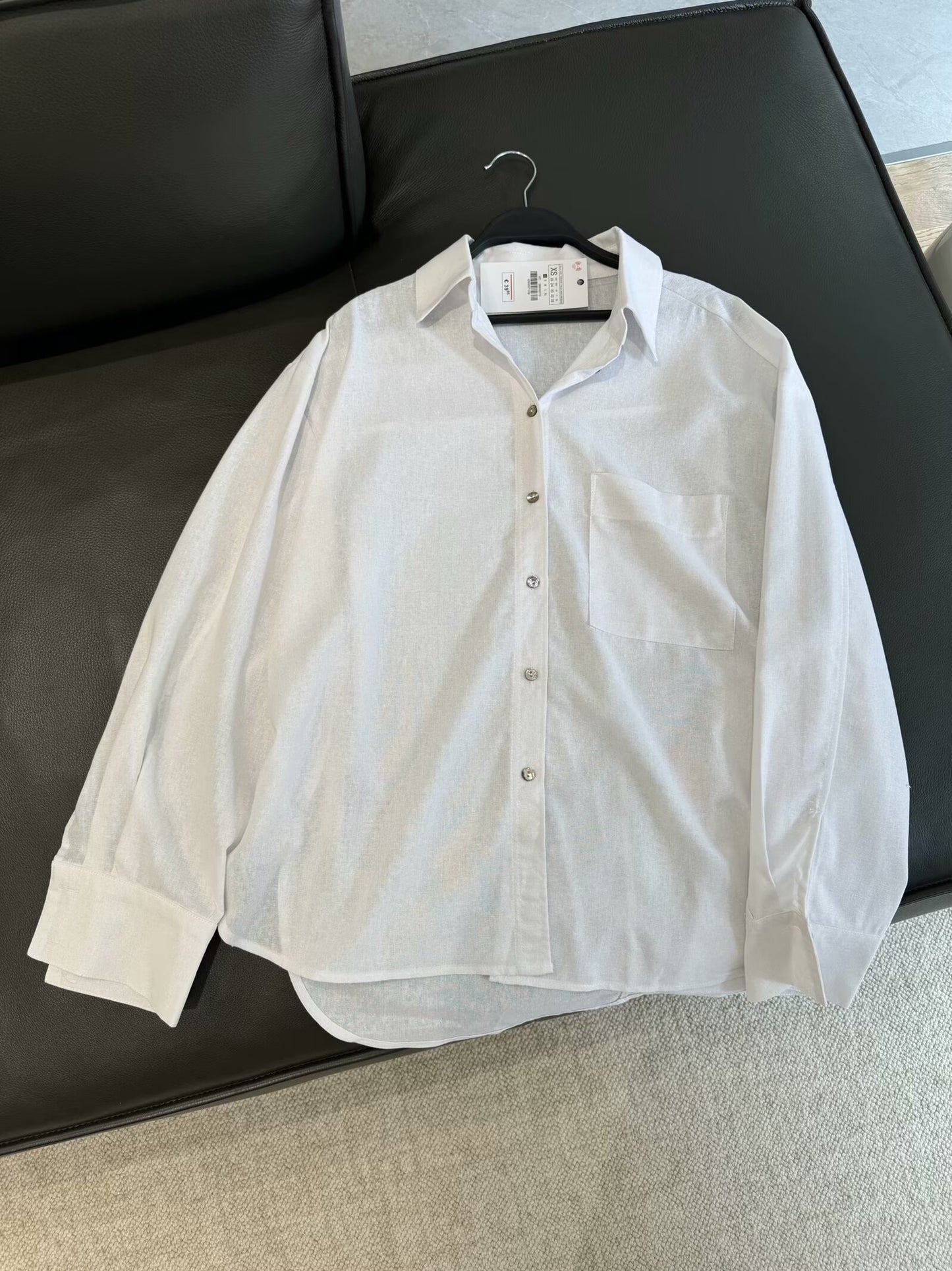 Women's new fashion pocket decoration loose linen blend shirt casual lapel shirt retro long sleeved button up women's shirt chic top