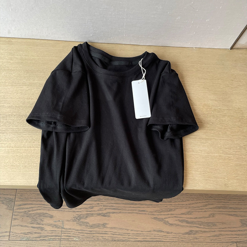 Women's New Fashion Joker Casual Thread Short-sleeved T-shirt Sports Fitness Comfortable Short-sleeved T-shirt.