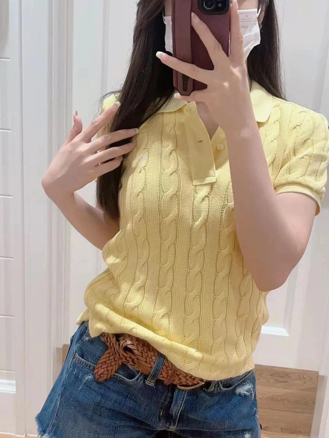 Women's New Joker Embroidered Lapel Pullover Short-sleeved T-shirt Knitwear Top