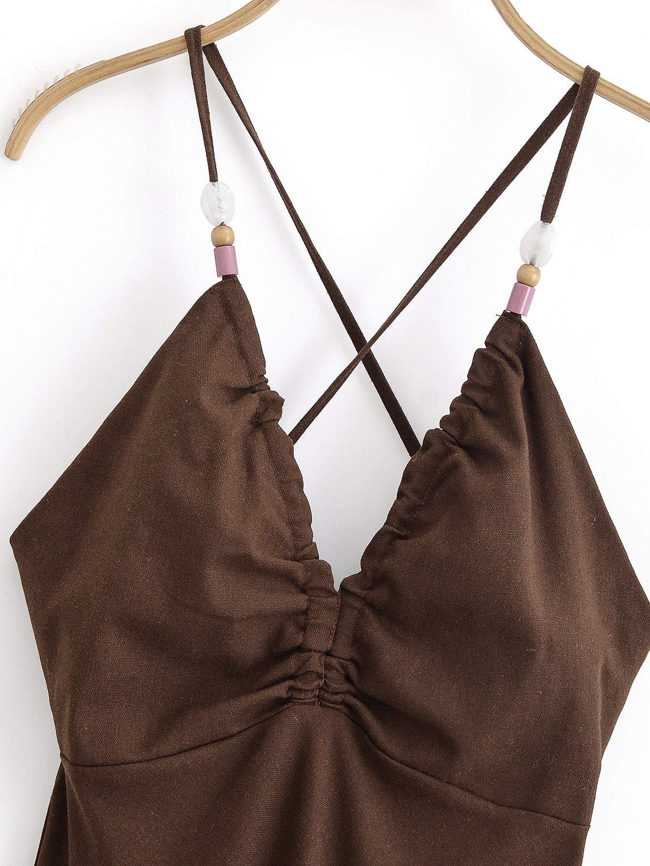 Women's new fashion slim backless linen blended suspender MIDI dress