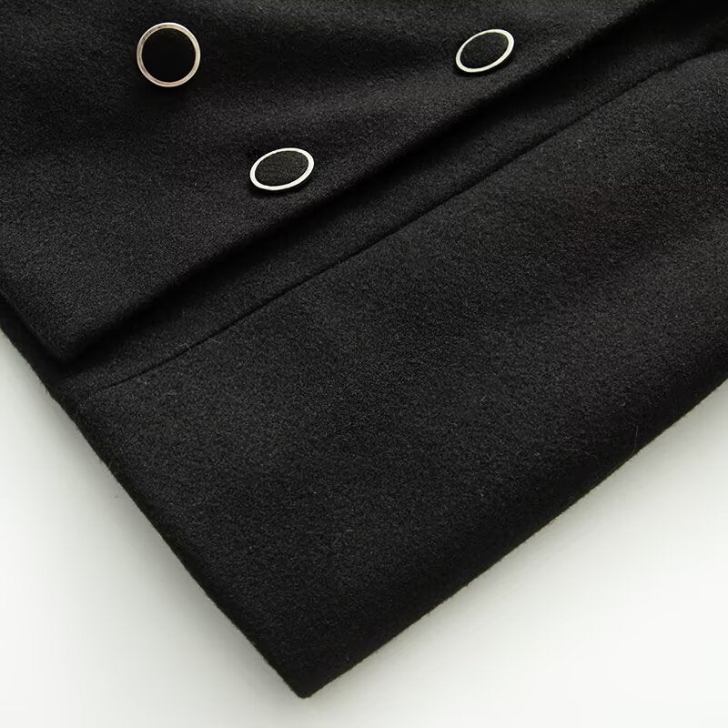 Women's standing collar double breasted batwing sleeve woolen coat