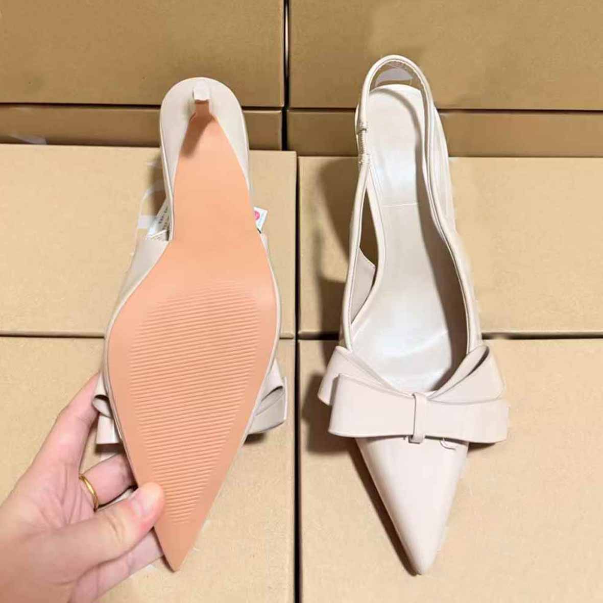 Women's New Fashion Joker Bow Decorative Pointed Strap High-heeled Sandals