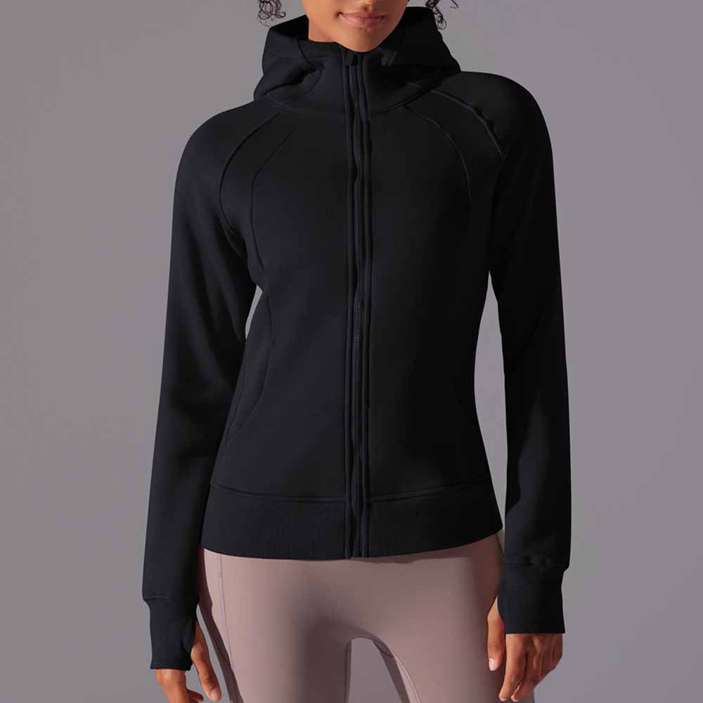 Women's New Solid Color Outdoor Leisure Wear Yoga Training Fitness Jacket Padded Warm Hooded Sports Coat.