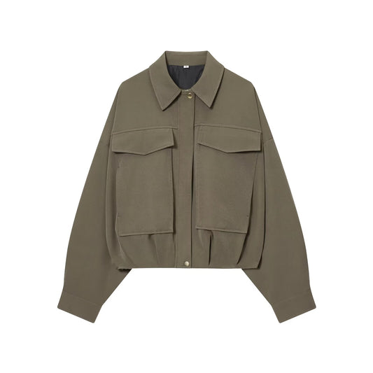 Women's new pleated hem loose pilot jacket Coat